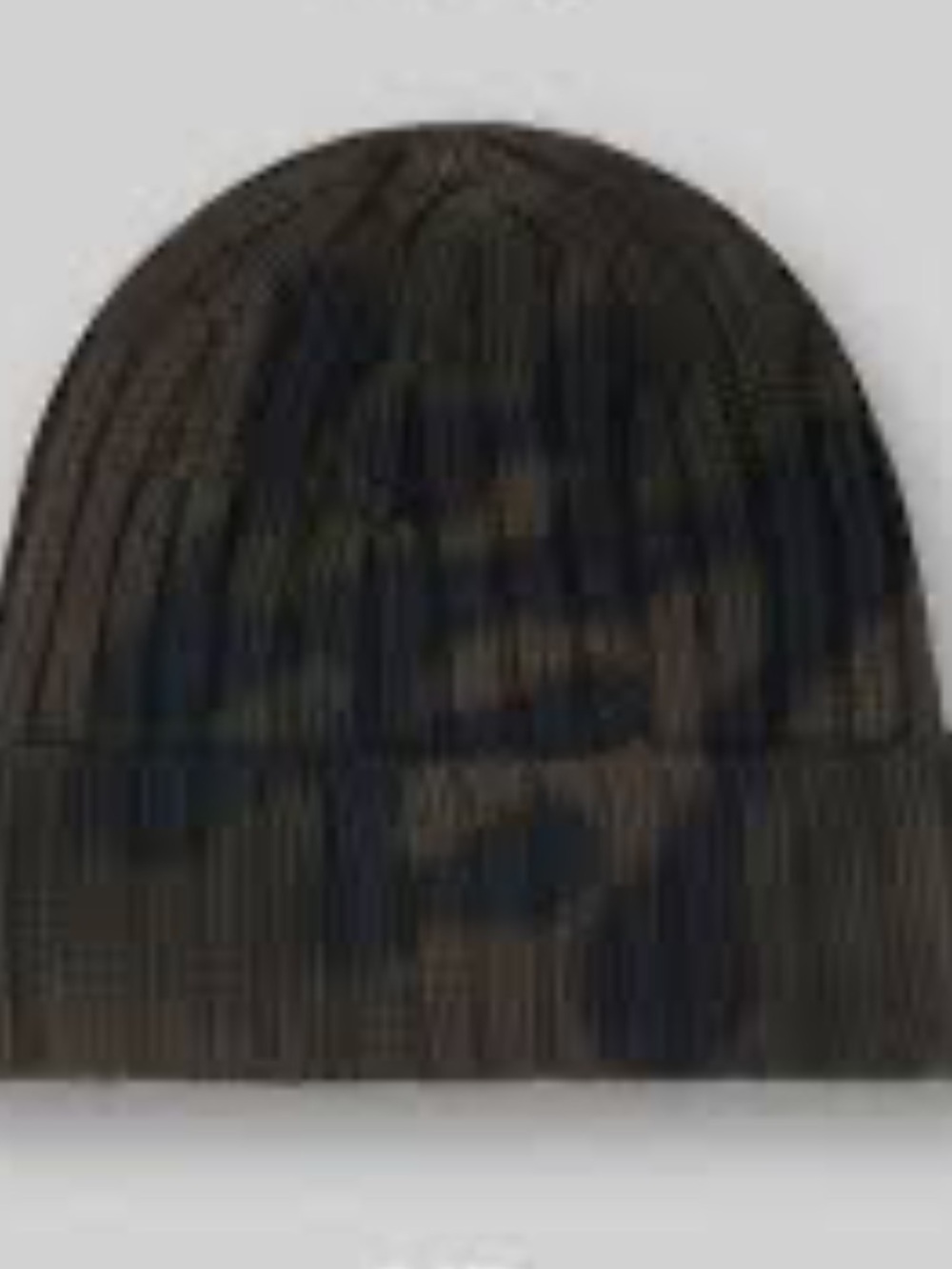 Represent ribbed knit beanie in dark olive green with black design